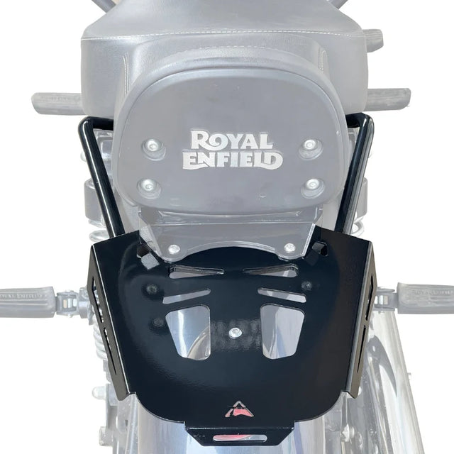 Auto Engina Top Rack with Backrest Adapter for Royal Enfield Meteor 350 with 13kg Luggage Capacity in Gloss Black