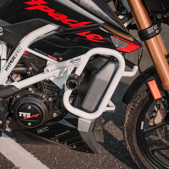 Legundary Custom Thanos Crash Guard with Slider White for TVS Apache RTR 310 Mild Steel Engine Protection Guard