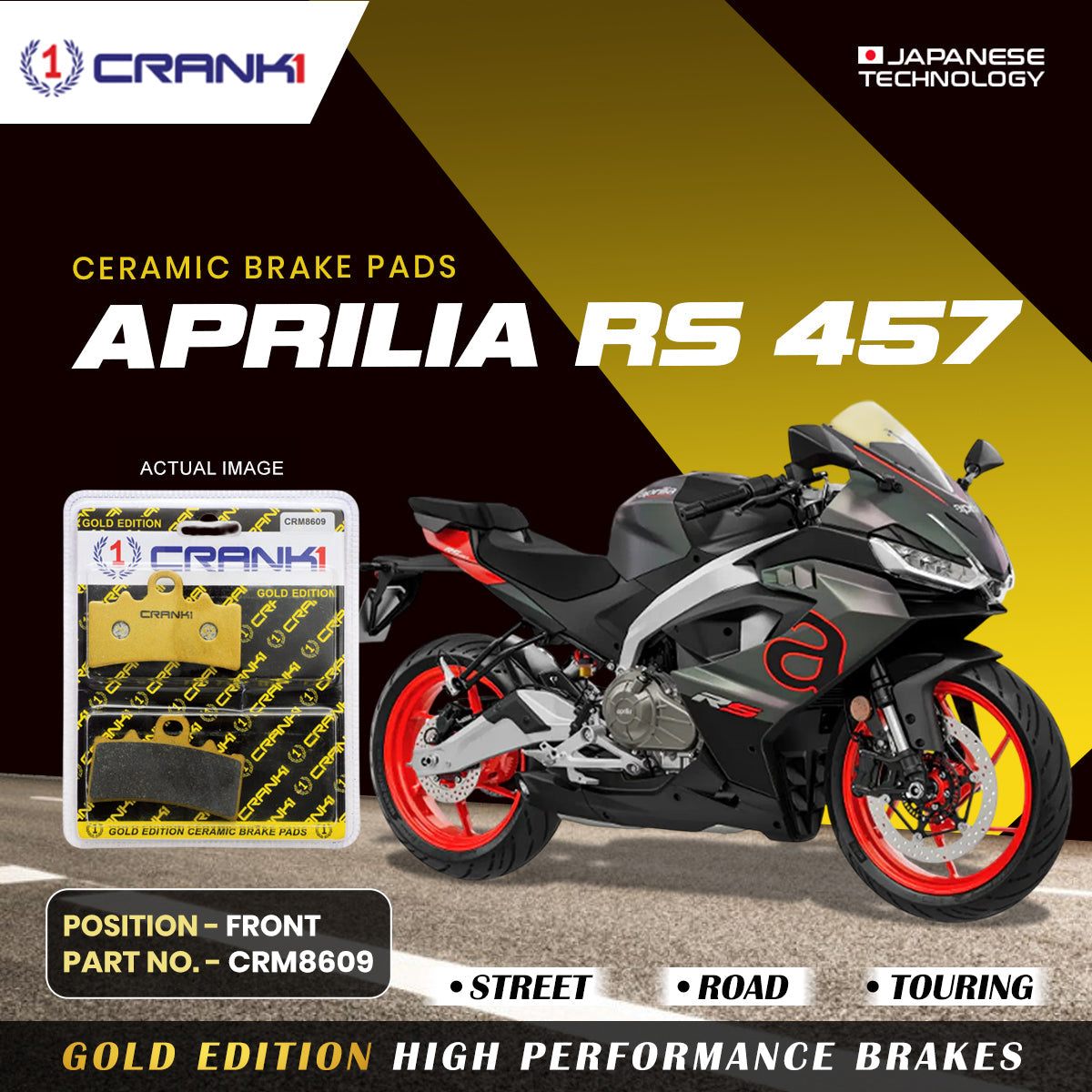 CRANK1 CRM8609 Ceramic Front Brake Pads for Aprilia RS 457