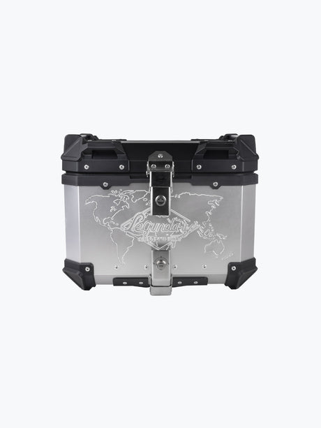 Legundary Fort Knox Series TC 45L Aluminium Motorcycle Luggage with Backrest Pad in Black & Silver – Lockable and Weatherproof