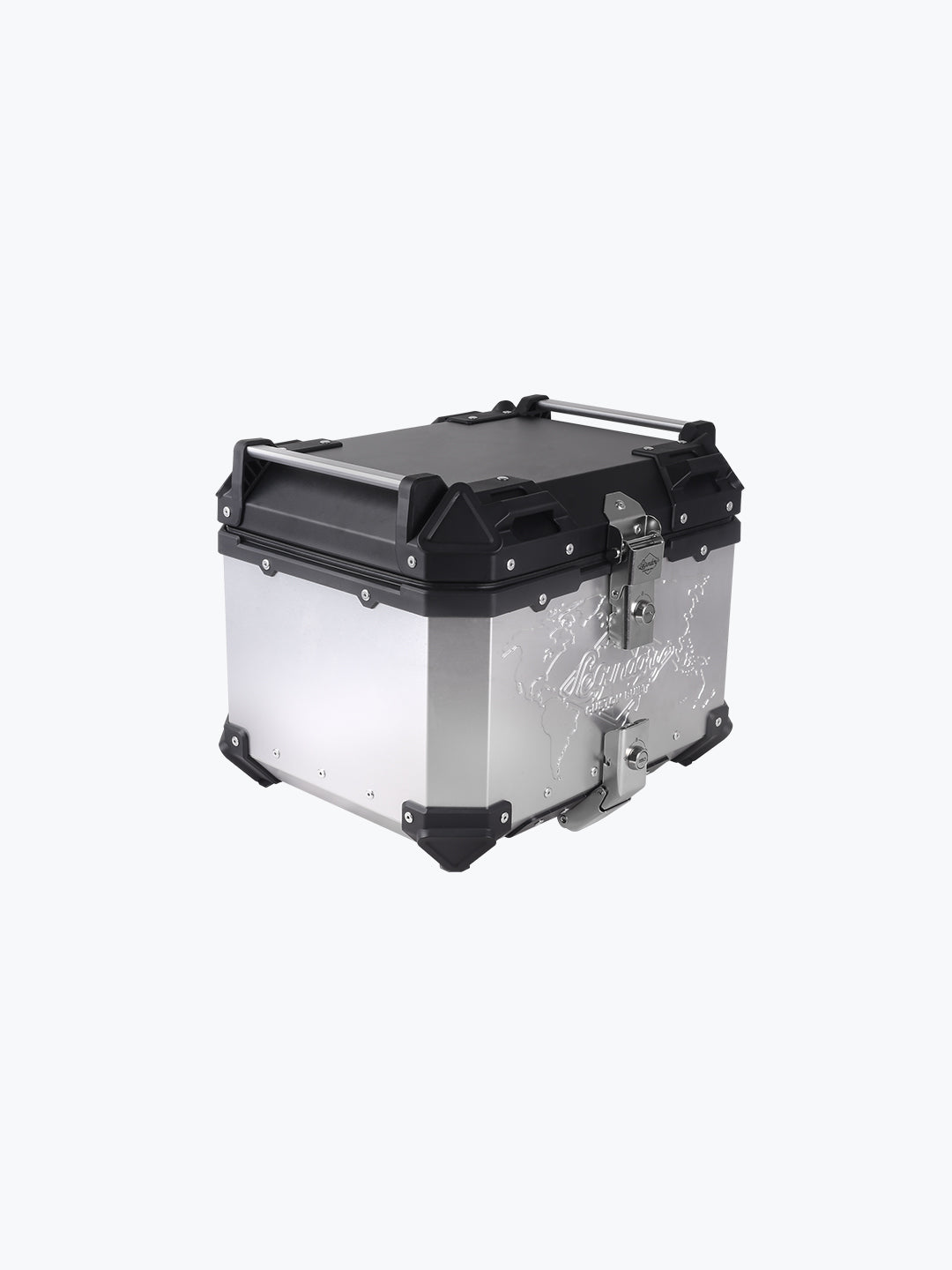 Legundary Fort Knox Series TC 45L Aluminium Motorcycle Luggage with Backrest Pad in Black & Silver – Lockable and Weatherproof