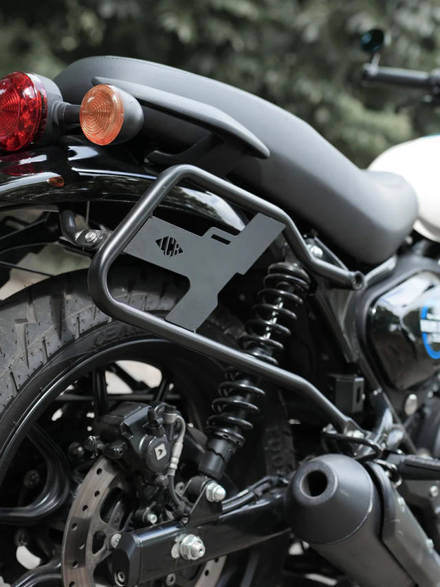 Legundary Custom Halter saddle stay for Royal Enfield Hunter 350 black mild steel saddle bag support