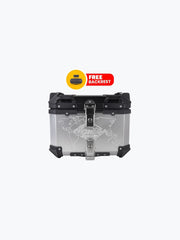 Legundary Custom Fort Knox Series TC 45L Aluminium Top Case with Backrest Pad Black Silver Motorcycle Touring Luggage Box