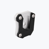 Legundary Custom Fortis side stand base for Honda NX500 in silver aluminium, foot extension plate designed for stable parking support and enhanced ground grip.