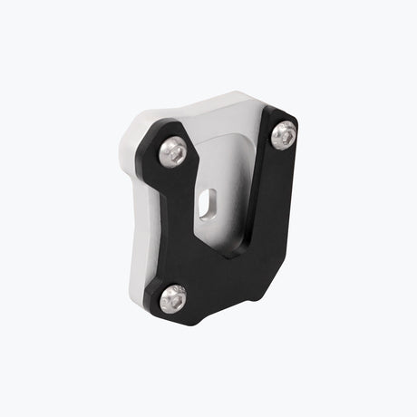 Legundary Custom Fortis side stand base for Honda NX500 in silver aluminium, foot extension plate designed for stable parking support and enhanced ground grip.