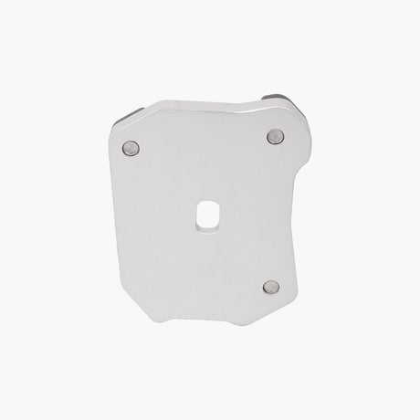 Legundary Custom Fortis side stand base for Honda NX500 in silver aluminium, foot extension plate designed for stable parking support and enhanced ground grip.