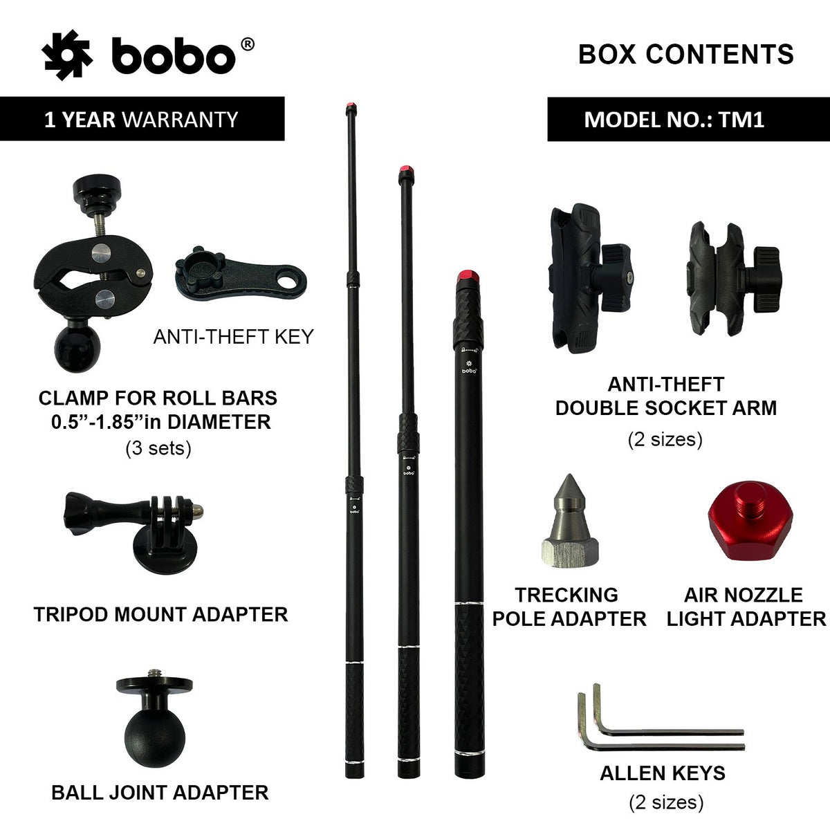 BOBO TM1 monopod motorcycle selfie stick action camera mount extendable for GoPro Insta360 bike vlogging