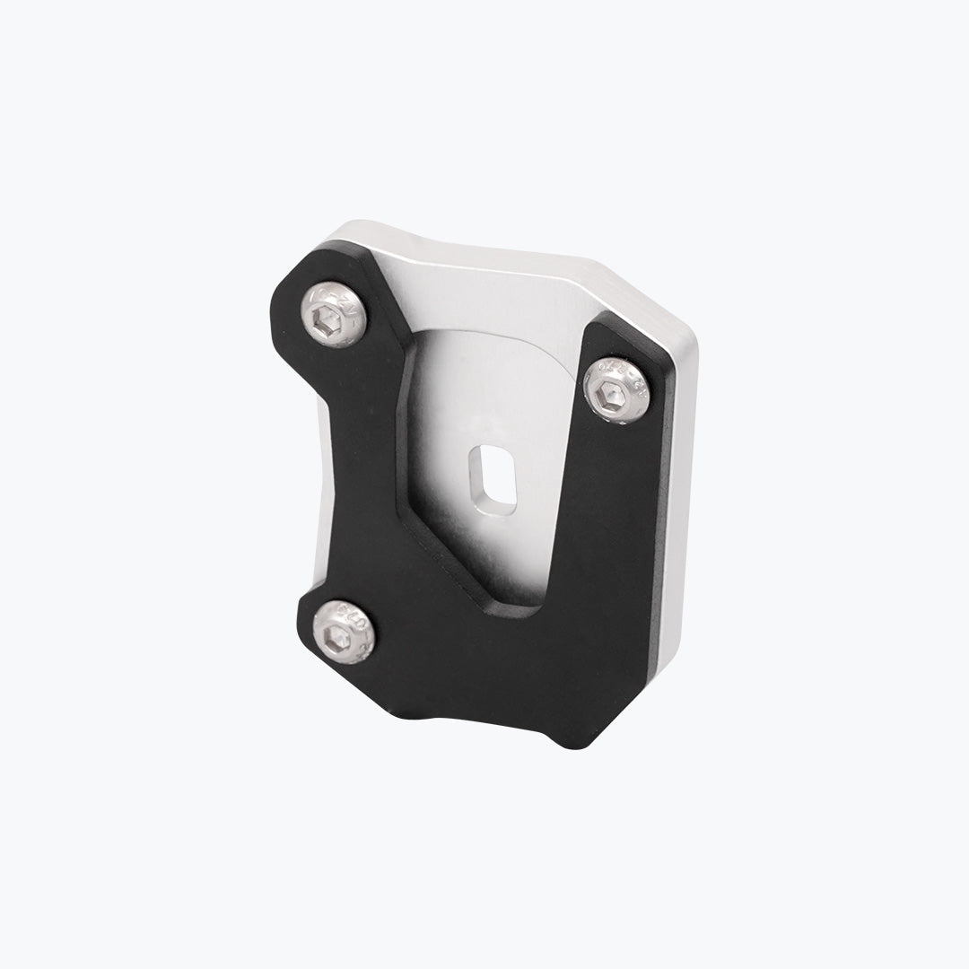 Legundary Custom Fortis side stand base for Honda NX500 in silver aluminium, foot extension plate designed for stable parking support and enhanced ground grip.