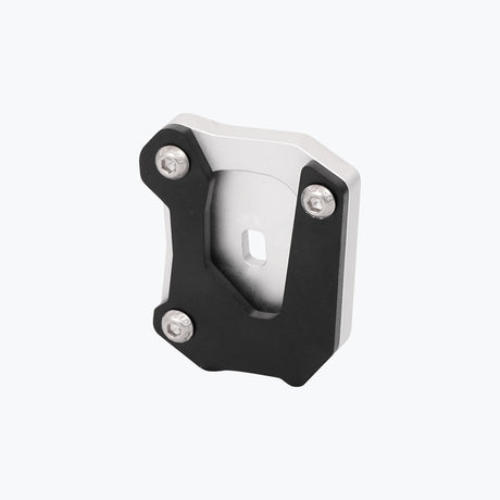 Legundary Custom Fortis side stand base for Honda NX500 in silver aluminium, foot extension plate designed for stable parking support and enhanced ground grip.