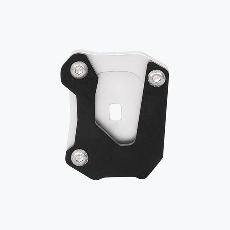 Legundary Custom Fortis side stand base for Honda NX500 in silver aluminium, foot extension plate designed for stable parking support and enhanced ground grip.