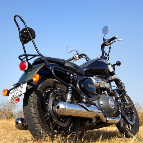 Auto Engina Sissy Bar with Backrest and Luggage Rack for Royal Enfield Super Meteor 650 Gloss Black
