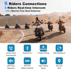 EJEAS V6 Pro Plus Bluetooth helmet intercom with 800m range DSP noise cancellation Bluetooth 5.1 IP67 waterproof motorcycle communication system