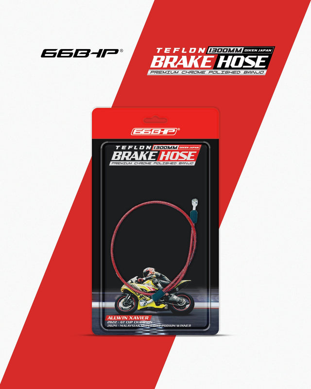 66BHP Teflon Brake Hose 1300mm Red Race Grade Brake Line
