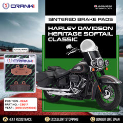 CRANK1 CB017 Sintered Rear Brake Pads For Harley Davidson Heritage Softail Classic 2018 Onwards