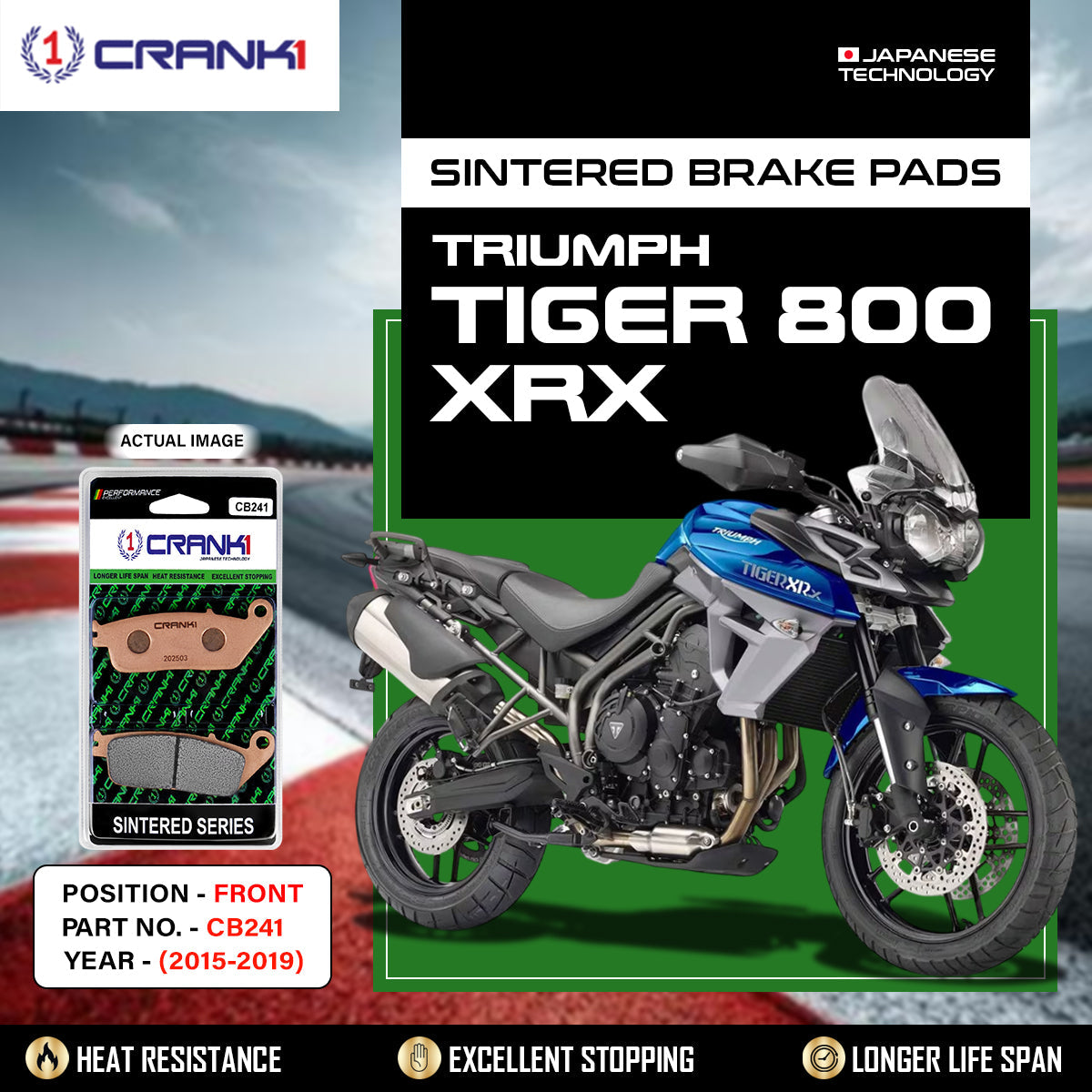 CRANK1 CB241 Sintered Front Brake Pads for Triumph Tiger 800 XRX 2015-2019, Tiger 800 XR, Honda CBR650F, Kawasaki Versys 650 and Z650