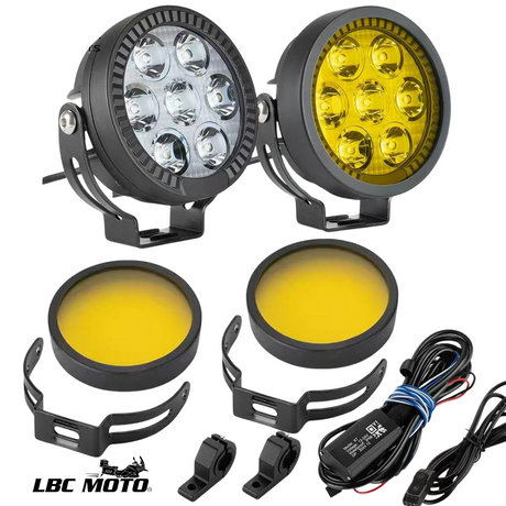LBC Moto P150S 110W motorcycle auxiliary lights dual color LED fog lights 12000 lumens waterproof with relay switch mounts