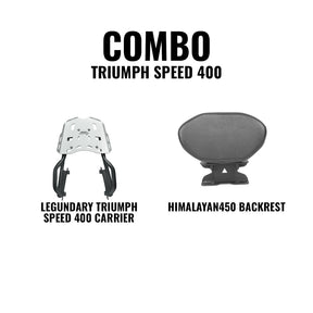 Legundary Custom Carrier LCB Backrest Combo Triumph Speed 400 Black Silver Rexine Comfort Setup