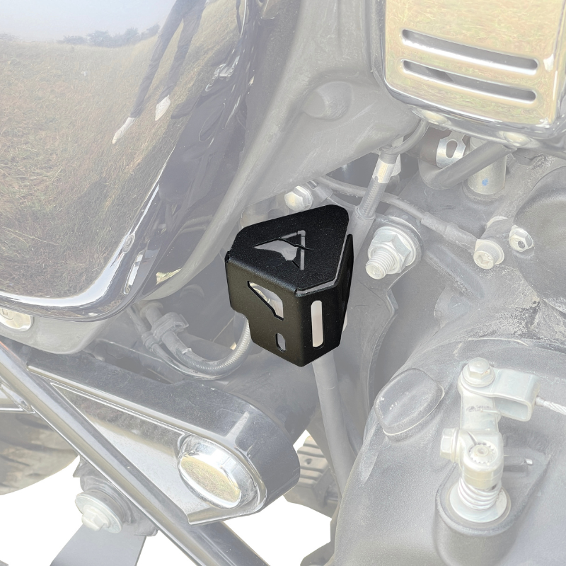 Auto Engina Rear Brake Oil Reservoir Cover for Royal Enfield Meteor 350 in Textured Black 1.5mm Mild Steel
