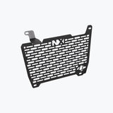 Legundary Custom Vector V2 radiator grill for Honda NX500 in black aluminium, durable engine guard protector and heat shield with precision fit.