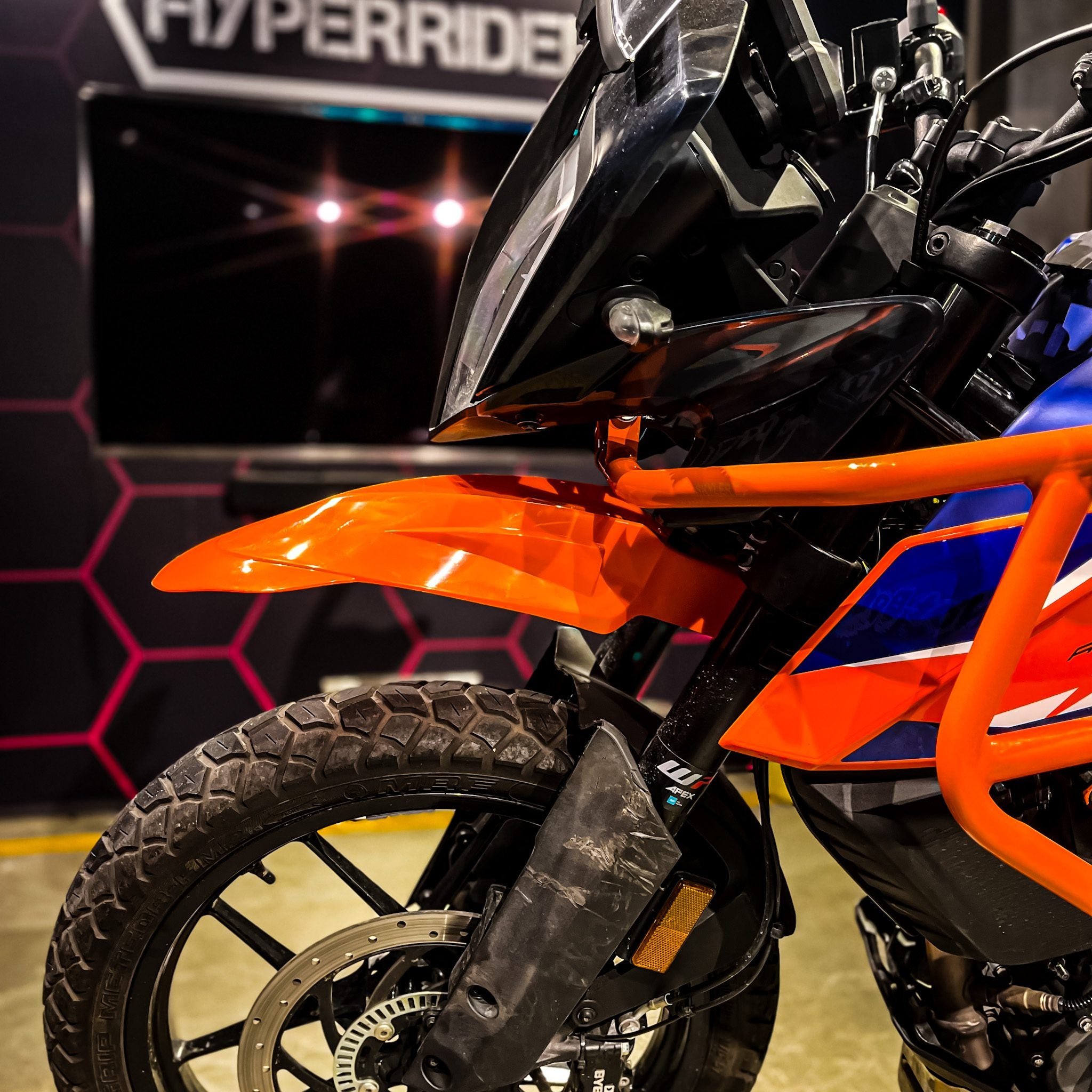 Hyperrider Flexi Mudguard for KTM Adventure 250 and 390 Black Orange White with Number Plate Relocator