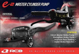 RCB E2 Series black 14mm right-hand master brake pump with transparent reservoir, 01BP001B
