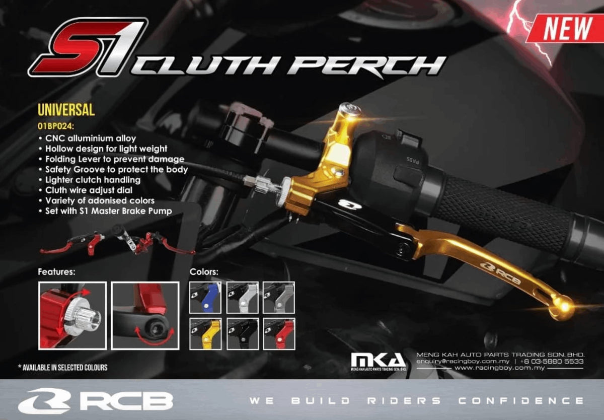 RCB S1 Series 01BP024 left-hand cable clutch perch for motorcycles in black and blue