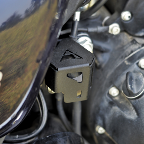 Auto Engina Rear Brake Oil Reservoir Cover for Royal Enfield Meteor 350 in Textured Black 1.5mm Mild Steel