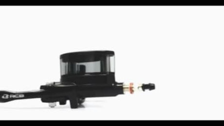 RCB E2 Series black 14mm right-hand master brake pump with transparent reservoir, 01BP001B