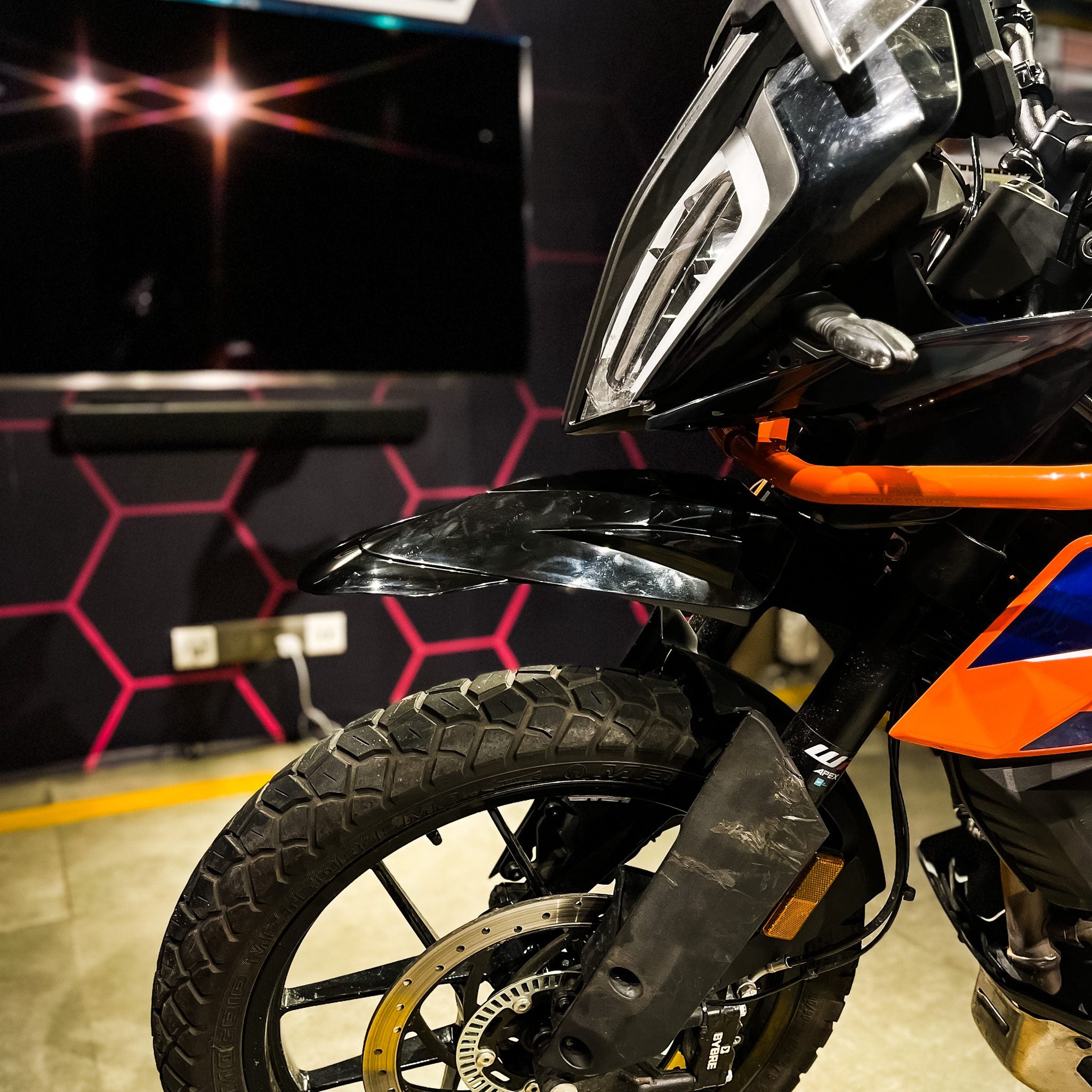 Hyperrider Flexi Mudguard for KTM Adventure 250 and 390 Black Orange White with Number Plate Relocator