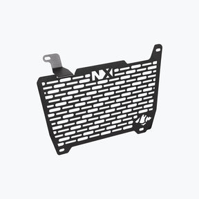 Legundary Custom Vector V2 radiator grill for Honda NX500 in black aluminium, durable engine guard protector and heat shield with precision fit.