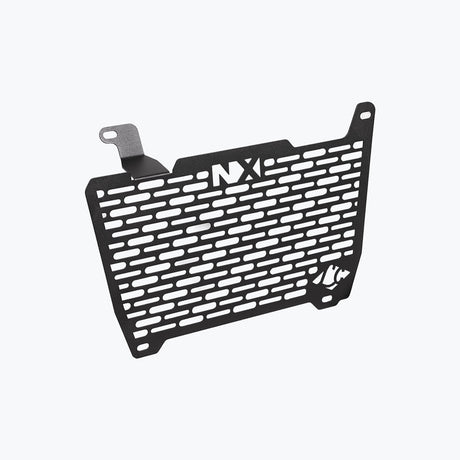Legundary Custom Vector V2 radiator grill for Honda NX500 in black aluminium, durable engine guard protector and heat shield with precision fit.