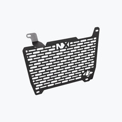 Legundary Custom Vector V2 radiator grill for Honda NX500 in black aluminium, durable engine guard protector and heat shield with precision fit.