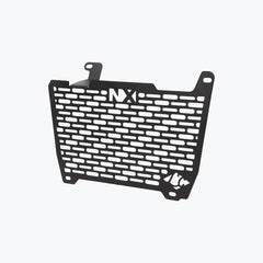 Legundary Custom Vector V2 radiator grill for Honda NX500 in black aluminium, durable engine guard protector and heat shield with precision fit.
