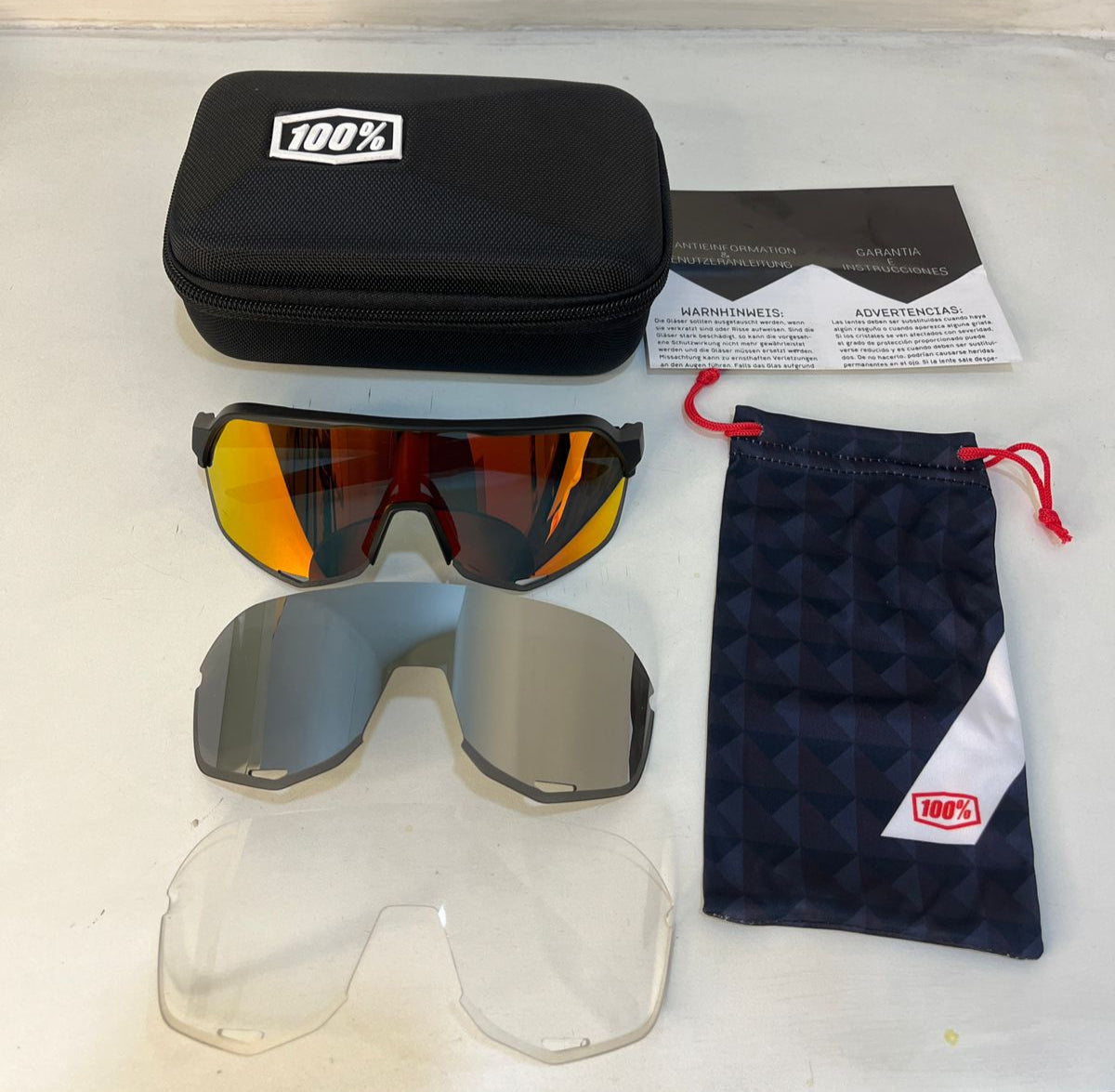 100% Aerocraft Performance Sport and Cycling Sunglasses Red Lens with 2 Extra Lenses UV400