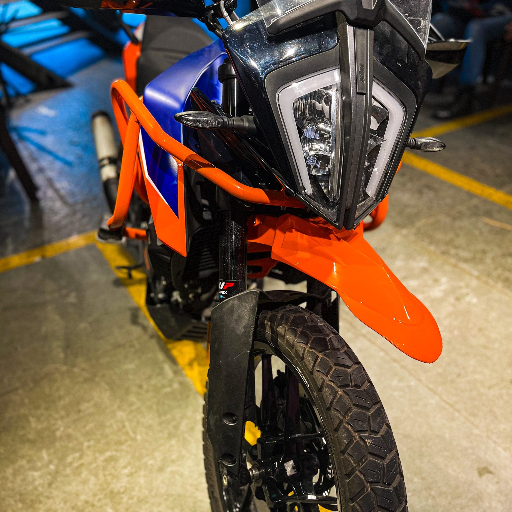 Hyperrider Flexi Mudguard for KTM Adventure 250 and 390 Black Orange White with Number Plate Relocator