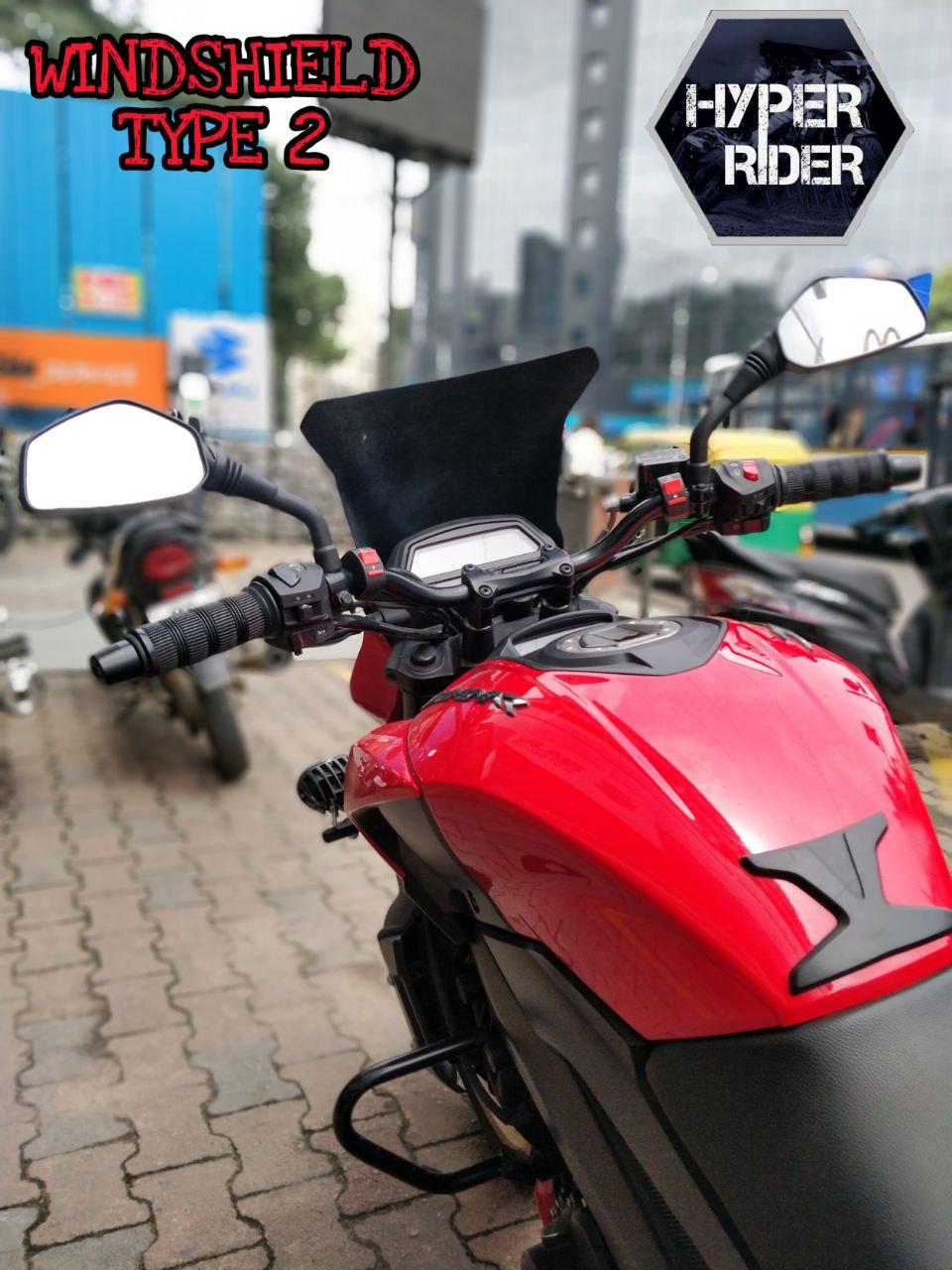 Hyperrider Type 2 windshield for Bajaj Dominar 250 and Dominar 400 aerodynamic touring windscreen in matte and glossy finish