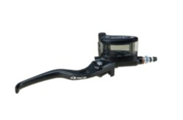 RCB E2 Series black 14mm right-hand master brake pump with transparent reservoir, 01BP001B