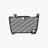 Legundary Custom Vector V2 radiator grill for Honda NX500 in black aluminium, durable engine guard protector and heat shield with precision fit.