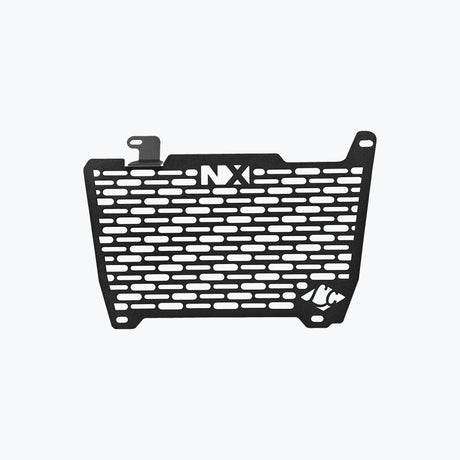 Legundary Custom Vector V2 radiator grill for Honda NX500 in black aluminium, durable engine guard protector and heat shield with precision fit.