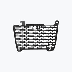 Legundary Custom Vector V2 radiator grill for Honda NX500 in black aluminium, durable engine guard protector and heat shield with precision fit.