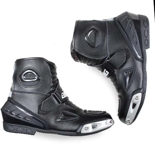 BBG RidePro black leather motorcycle riding boots with TPU protection