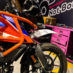 Hyperrider Flexi Mudguard for KTM Adventure 250 and 390 Black Orange White with Number Plate Relocator