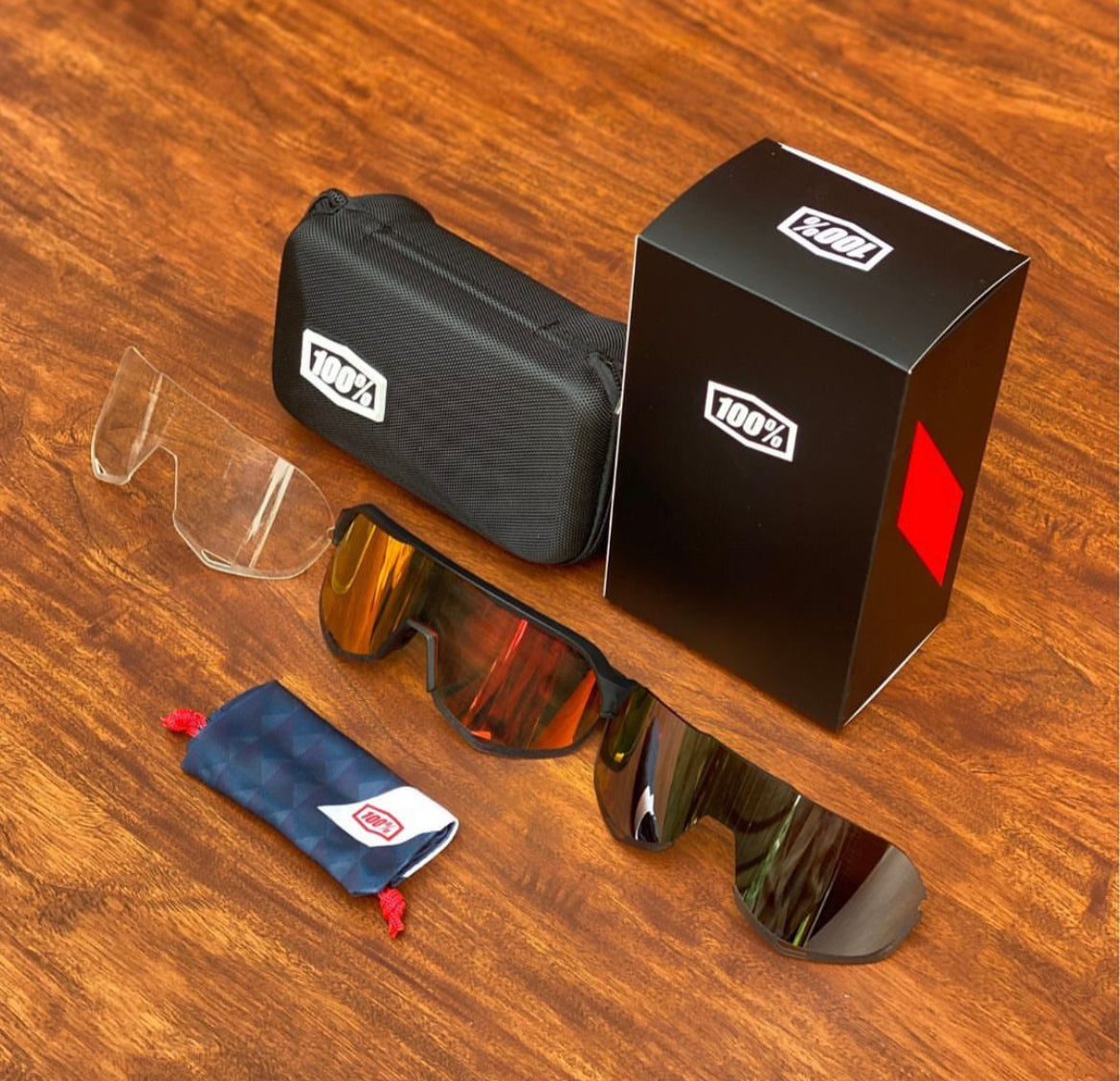 100% Aerocraft Performance Sport and Cycling Sunglasses Red Lens with 2 Extra Lenses UV400