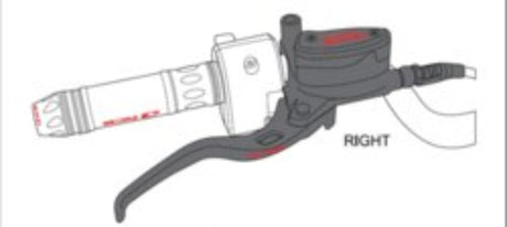 RCB E2 Series black 14mm right-hand master brake pump with transparent reservoir, 01BP001B