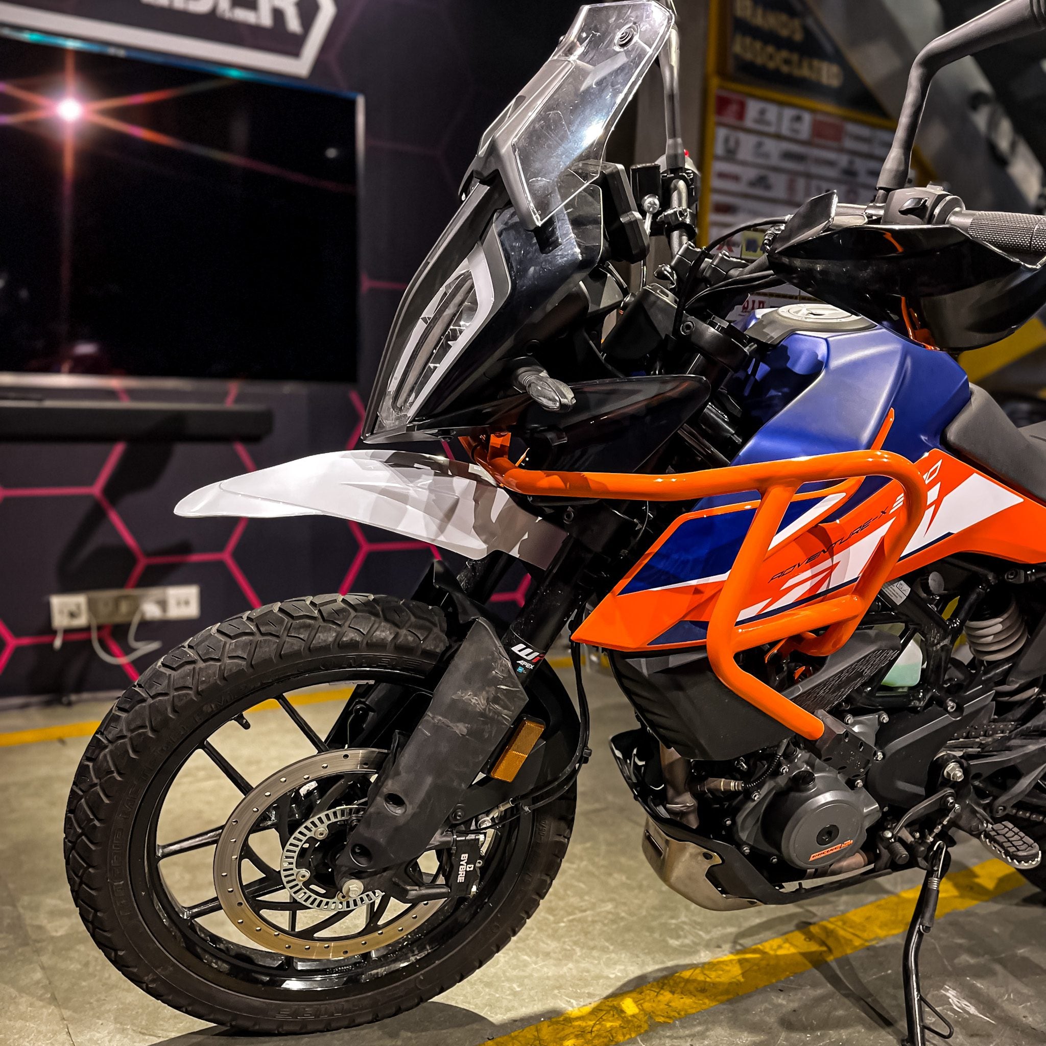 Hyperrider Flexi Mudguard for KTM Adventure 250 and 390 Black Orange White with Number Plate Relocator