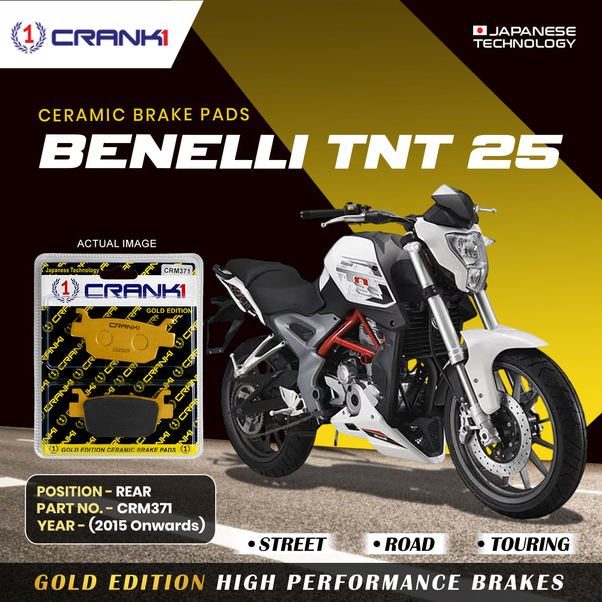 CRANK1 Ceramic Brake Pads Benelli TNT 25 Rear CRM371