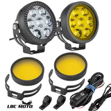 LBC Moto P100 80W motorcycle auxiliary lights dual color LED fog lights 8000 lumens waterproof with wireless switch relay mounts
