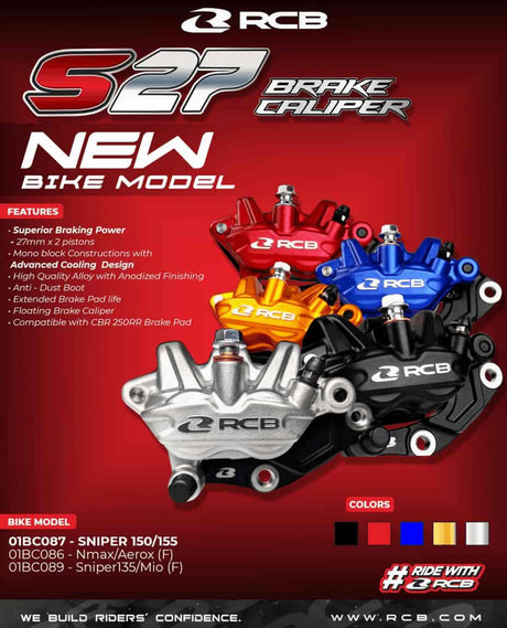 RCB S-27 Series front-right USD fork brake caliper for Yamaha R15M, R15 V4 and MT-15 V2