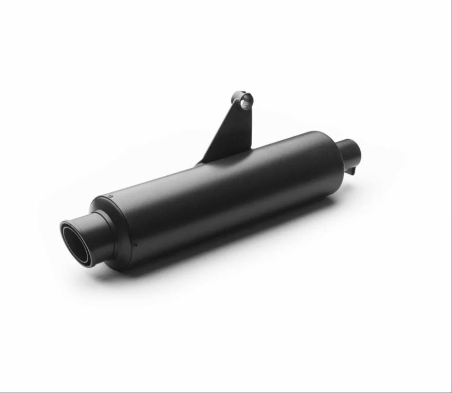 AEW Slip-On Exhaust Silencer for Royal Enfield Himalayan 411 in Full Black and Stainless Steel Matt Polish Performance Exhaust