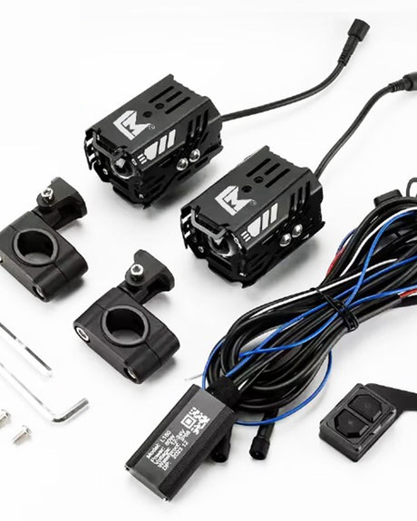 LBC Moto P100 80W motorcycle auxiliary lights dual color LED fog lights 8000 lumens waterproof with wireless switch relay mounts
